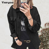Corduroy Shirt Jacket Long Sleeved Pure Color Autumn Jacket Single Breasted Fake Pocket Women Coat Jacket Women