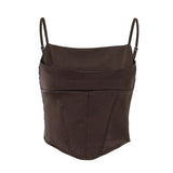 Woherb French Sexy Show Thin Pure Desire Jacket Summer Burst Satin Fish Bone Temperament Condole Belt Vest Woman-Outfit