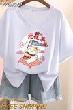 100% Cotton M-6XL T Shirt Japanese Cartoon Anime Tshirt Short Sleeve Women's Top Summer Couple V Neck Oversized T Shirts-Outfit