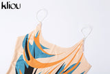 Kliou Aesthetic Print Camis Maxi Dress Women Loose Sleeveless V-Neck Cleavage Backless Casual Silky Sexy Party Midnight