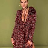 Woherb Women's Early Spring 2024 New Floral Dress Sexy Deep V Tie With Waist Side Slit Skirt-Outfit