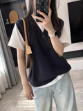 Retro Loose V-Collar Vest 2024 New Style Knitted Vest Women's Shoulder Vest-Outfit