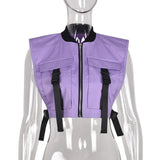 Punk Pockets Buckle Tee Shirt Femme Cropped Jacket Vest Sexy Summer Tops 2022 Women Basic Streetwear Sleeveless Tube