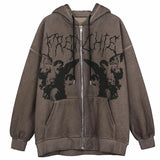 Angel Fairy Grunge Dark Print Cool Jacket Coat Women Hip-hop Streetwear Harajuku Anime Hoodies Coat Zipper Y2k Punk Girl