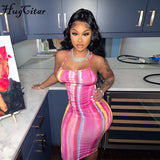 Tie Dye Print Sleeveless Backless Halter Sexy Midi Dress 2021 Summer Women Fashion Streetwear Outfits Club