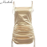 Fashion Women Solid Spaghetti Straps Backless Sleeveless Sexy Dresses Bottom Length Adjustable Ladies Casual Dress