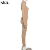 Kliou solid turtleneck full sleeve jumpsuits classic one piece women fitness slim rompers zipper long overall skinny