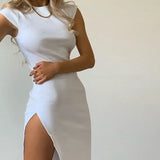 Summer Sleeveless High Splied Bodycon Clubwear Dress 2020 Fashion Ladies Street Vacation Leisure