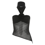 Woherb Summer New Women's Wear Hanging Neck Exposed Back Slim Mesh Gauze Perspective Irregular Small Vest-Outfit