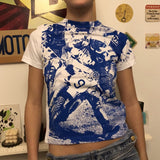 Retro Women T-shirt Graphic Print Short Sleeve Sweats Tee Vintage Y2K Aesthetic Gothic Harajuku Streetwear Summer