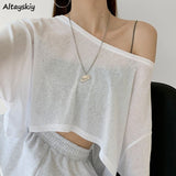 Women Solid Color Loose Crop Top Female Thin Breathable Clothing All-match High Street Cool Hip-hop Leisure Lady