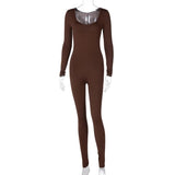 Fall Winter Long Sleeve Jumpsuit Women V Neck Bodycon Rompers Womens Jumpsuit Black Casual Fitness Streetwear