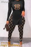 Of Two Fashion Pieces For Women Long Sleeve Slit Letter Print Top & Skinny Pants Set Daily Tracksuit FreteGratis-Outfit