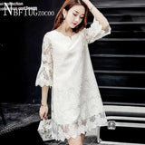 Korean Lace Embroidery Women Dress Plus Size Female