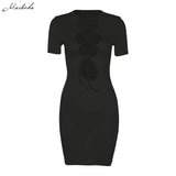 Summer Sexy Hollow Out Lace Up Dress Women Solid Short O Neck Slim Clothing Lady Fashion Street Mini Dresse 2021