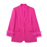 Spring Style Feather Straight Suit Jacket 8216707 High Waist Trousers 8470707-Outfit