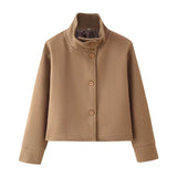 Winter Women's Fashion With Pure Color Single Buckle Collar Loose Wool