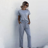 Hotsale 2pcs Women Summer Tracksuits Set Lounge Wear Short Sleeve Tops Long Pants Sweat Suits Elastic Waist Casual