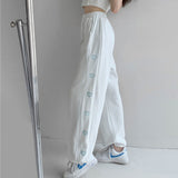 Leg Pants Women Baggiest Harajuku Femme Streetwear Joggers Heart-Stitch Aesthetic Drawstring Pantalones Loose Soft