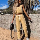 Casual Solid Tracksuit 2 Pieces Set Slim Crop Top And Drawstring Long Matching Set 2021 Summer Sportwear Stretch