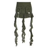 Woherb Fold Irregular Design Sense Low Waist Solid Color Net Gauze Skirt New Y2K Hot Girls Wear-Outfit