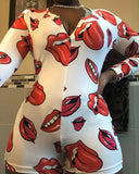 hirigin Hot Sale Women Sexy Stretchy Pajamas Long Sleeve V-Neck Pineapple Star Heart Printed Bodycon Summer Lady Jumpsuit