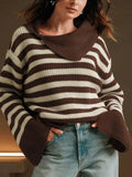 2025 New Fashion Stripe Jersey Casual Loose Long-Sleeved Women's