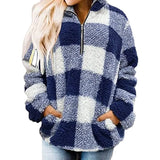 Autumn And Winter Explosion Coat Loosely Thick Lattice High-Necked Plush Coat Coat