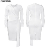 Bodycon Midi Dress African Dresses for Women 2023 Daily Elegant High Waist Bandage Long Sleve Robe Femme African Clothes-Outfit