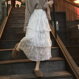 Long Skirts Women Chiffon Fairy Elegant Fashion Casual Solid White A-line High Waist Stylish All-match Teen Mori Girls