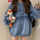 Oversized Hoodies Women Letter Print Plus Velvet Hooded Sweatshirt Korean Style Ulzzang Loose Pullover Hoodie