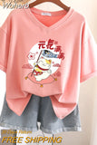 100% Cotton M-6XL T Shirt Japanese Cartoon Anime Tshirt Short Sleeve Women's Top Summer Couple V Neck Oversized T Shirts-Outfit