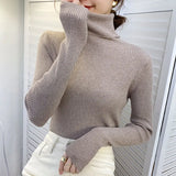 New 2021 Women Pullover Turtleneck Sweater Autumn Long Sleeve Slim Elastic Korean Simple Basic Cheap Jumper Solid Color