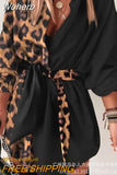 Geometric Print Lantern Sleeve Belted Shirt Dress Women Fashion Casual High Waist Mini Dress-Outfit