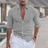 New Men's Summer Cotton-Blind Beach Shirt Long Sleeves Solid Hawaiian Holiday