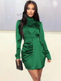 Winter Elegant High Collar Long Sleeve Ruffles Mini