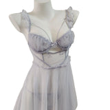 Spring Summer New French Girl Pure Wind Sexy Small Flying Sleeve Net Yarn Small Chest With Bra Bra Bra Bra Pajamas