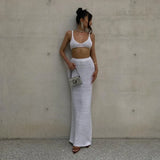 New Babes Knitted Fashion Set Women's Slings Wrapped In Chest Solid Color Bag Hips Long Skirt Two Sets Of