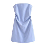Women Fashion Strapless Pleated Mini Dress Sexy Straight Neck Back Zipper Female Dresses Vestidos Mujer-Outfit