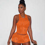 Hole Active Women Set Short Sleeve T-shirt and Shorts Set Sport Tracksuit Two Piece Set Fitness Outfit Ribbed Sweatsuit-Outfit