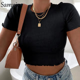 fashion t shirt outfits casual o neck knitted summer beach crop top women blue basic vest camis tank tops