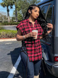 Sexy Plaid Bandage Hollow Out Button Sleevess