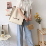 Women Canvas Shopping Bag Letter Printing Casual Women's Cotton Shoulder Bag Eco-friendly Tote Bag Handbag Reusable Shopping