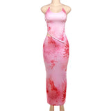 Two Piece Set Women Floral Print Outfits Sexy Backless Halter Camisole Top+High Waist Long Skirts Spring Summer Clothes-Outfit