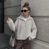 New Retro Long-Sleeved Top Loose Design Sense V-Neck Collar Women's Knitwear