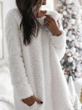 Autumn Winter New Fashion O Neck Women's Casual Straight Dress Long Sleeve Pocket Ladies Sexy Flannel Mini Dresses