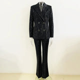 Fashion New Gold Velvet Sleek Double Buckle Blazer Jacket Repair Micro-Tlip Trousers