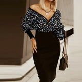 Elegant Women Dress 2021 Autumn Fashion Long-sleeved Sexy Deep V Neck Slim Party Dresses Vintage Printed Ladies Dress