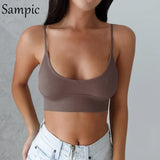summer beach white khaki sexy spaghetti strap crop top women backless sleeveless casual black club party camis tank