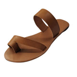 2021 Summer Fashion Women's Solid Color Leather Comfortable Flat Flip Flop Sandals Casual Open Toe Sandals Slippers